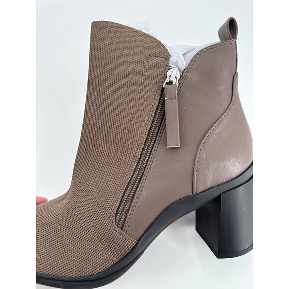 Me Too Brown Knit Leather Block Heel Ankle Boots With Side Zipper Womens Size 9 - Picture 6 of 11